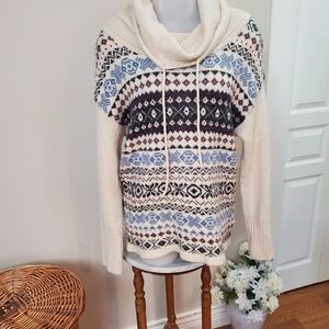 Elegant Cowl Neck Fair Isle Sweater